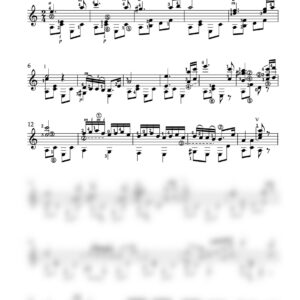 The image displays a sheet of music notation for "Hungarian Dance No. 5" by Johannes Brahms arranged for classical guitar by Paco Hallak. The sheet contains detailed musical notes, standard symbols for rhythm, pitch, dynamics, and expression. It includes fingerings for both the left and right hand, crucial for guitarists to play the piece accurately. Moreover, the sheet features a copyright notice dated 2024 and a URL to Paco Hallak's website, www.pacohallak.com, along with multiple mentions of the transcriber's name emphasizing his work on this transcription.