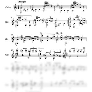 The image displays a sheet of music notation for "Adagio d'Albinoni " by Tomaso Albinoni arranged for classical guitar by Paco Hallak. The sheet contains detailed musical notes, standard symbols for rhythm, pitch, dynamics, and expression. It includes fingerings for both the left and right hand, crucial for guitarists to play the piece accurately. Moreover, the sheet features a copyright notice dated 2025 and a URL to Paco Hallak's website, www.pacohallak.com, along with multiple mentions of the transcriber's name emphasizing his work on this transcription.